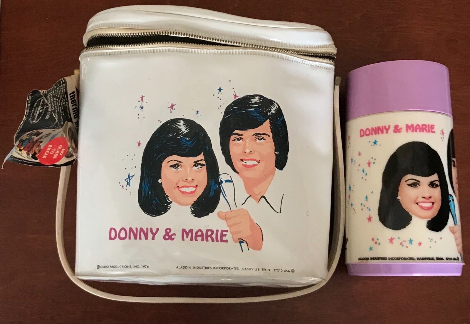 DONNY & MARIE  LUNCH BOX  BRUNCH BAG  TAGGED WITH THERMOS BOTTLE  1976  ALADDIN