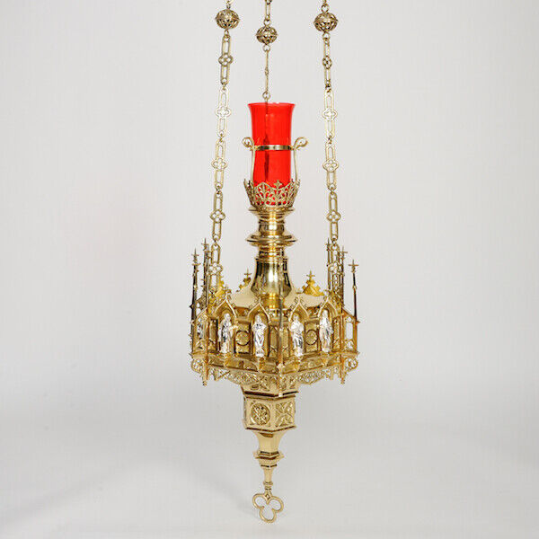 Worlds Best Large Polished Brass Church Sanctuary Lamp w/12 Apostles