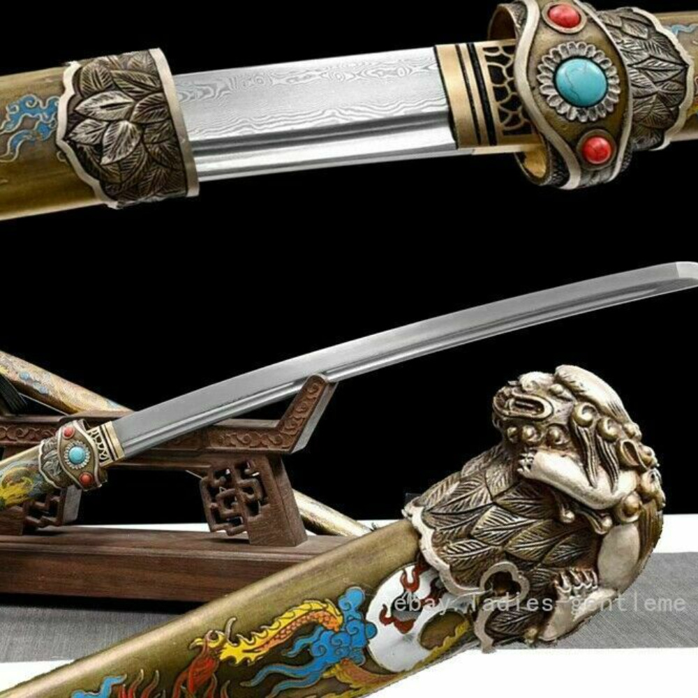 LIONS KNIFE SHARP 608FOLDED PATTERN STEEL KATANA HANDMADE JAPANESE SAMURAI SWORD