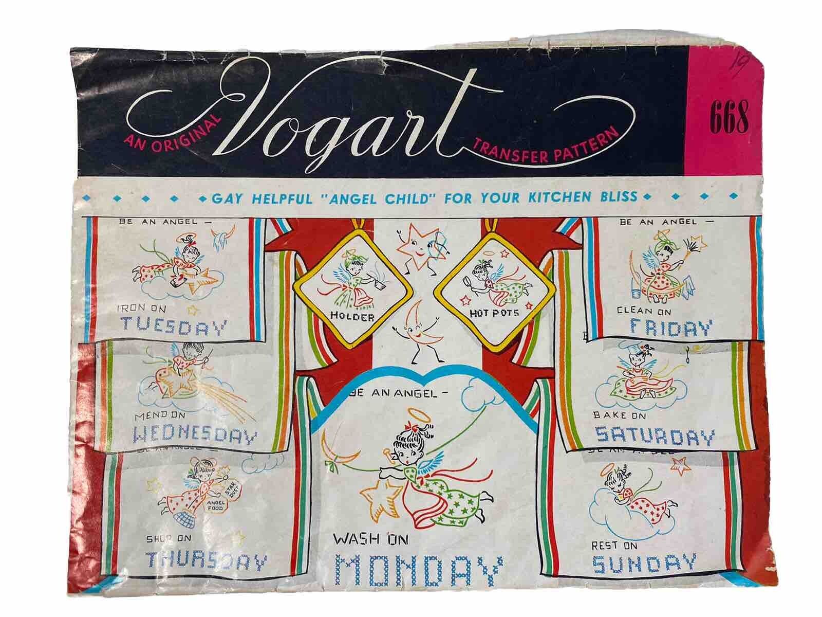 Vintage Vogart Transfer Pattern # 668 Angel Child Motifs for Kitchen Embroidery