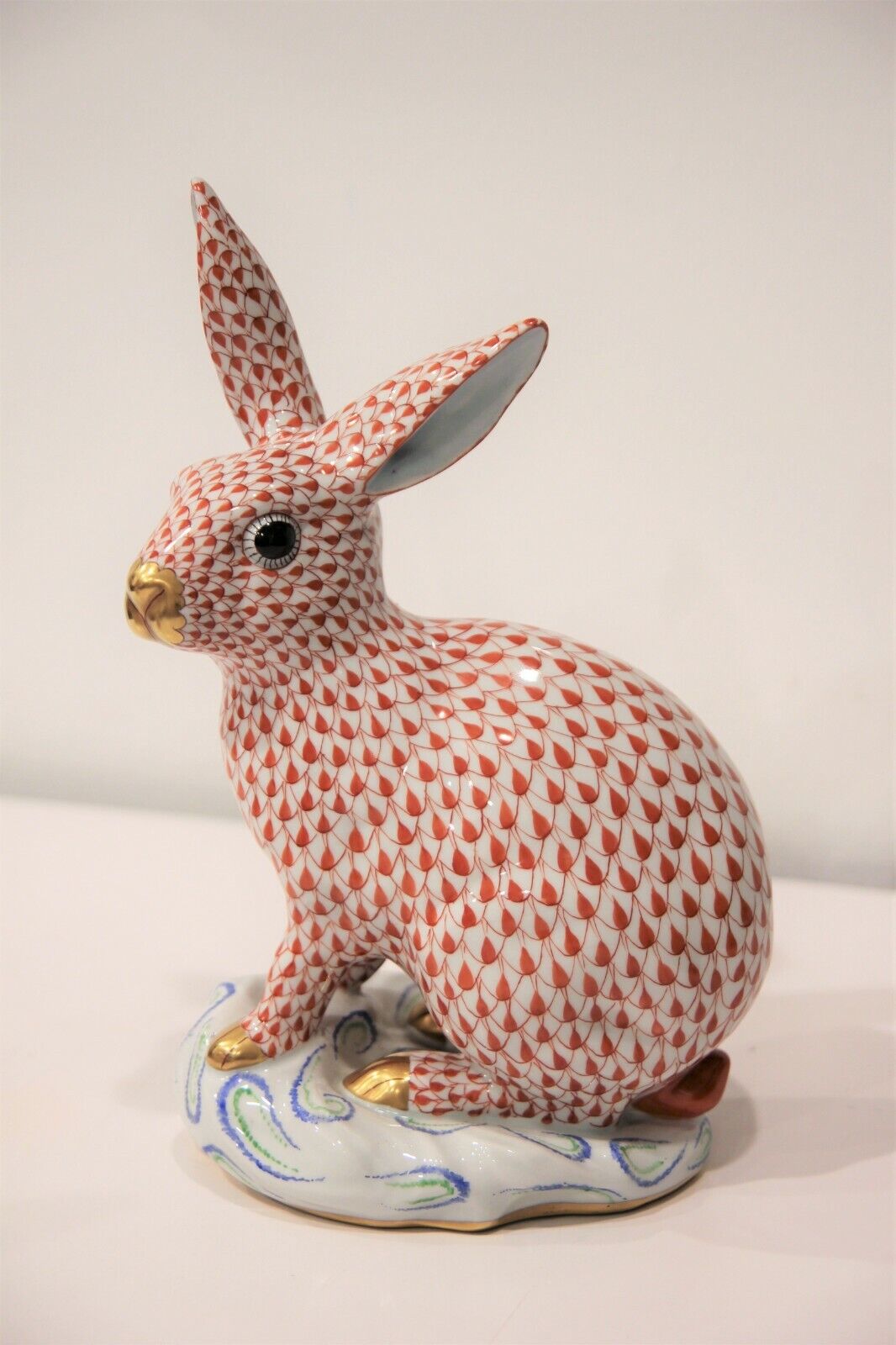 Large Vintage Red Herend Hungarian Porcelain Rabbit with 24K Gold Accents