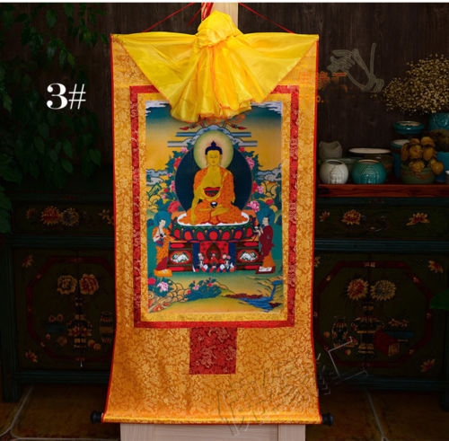 Tibetan Buddhist Buddha Silk Gild Thangka Thanka Sakyamuni Amulet Scroll 61CM