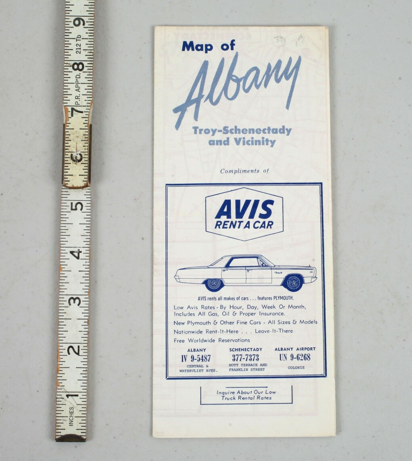 Vintage Avis Rent A Car Map Albany Troy Schenectady New York 