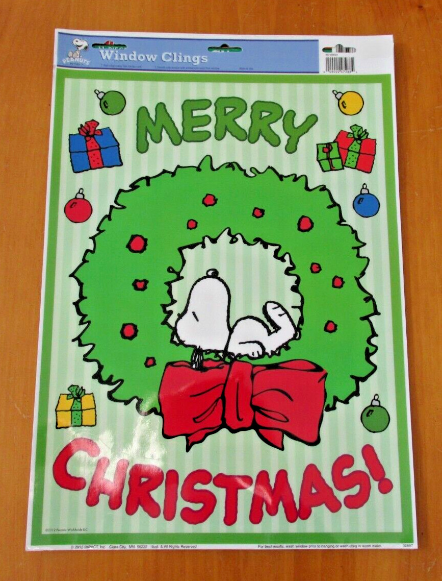 Peanuts Snoopy Christmas Window Clings Sheet \'Merry Christmas\' Set of 11 New