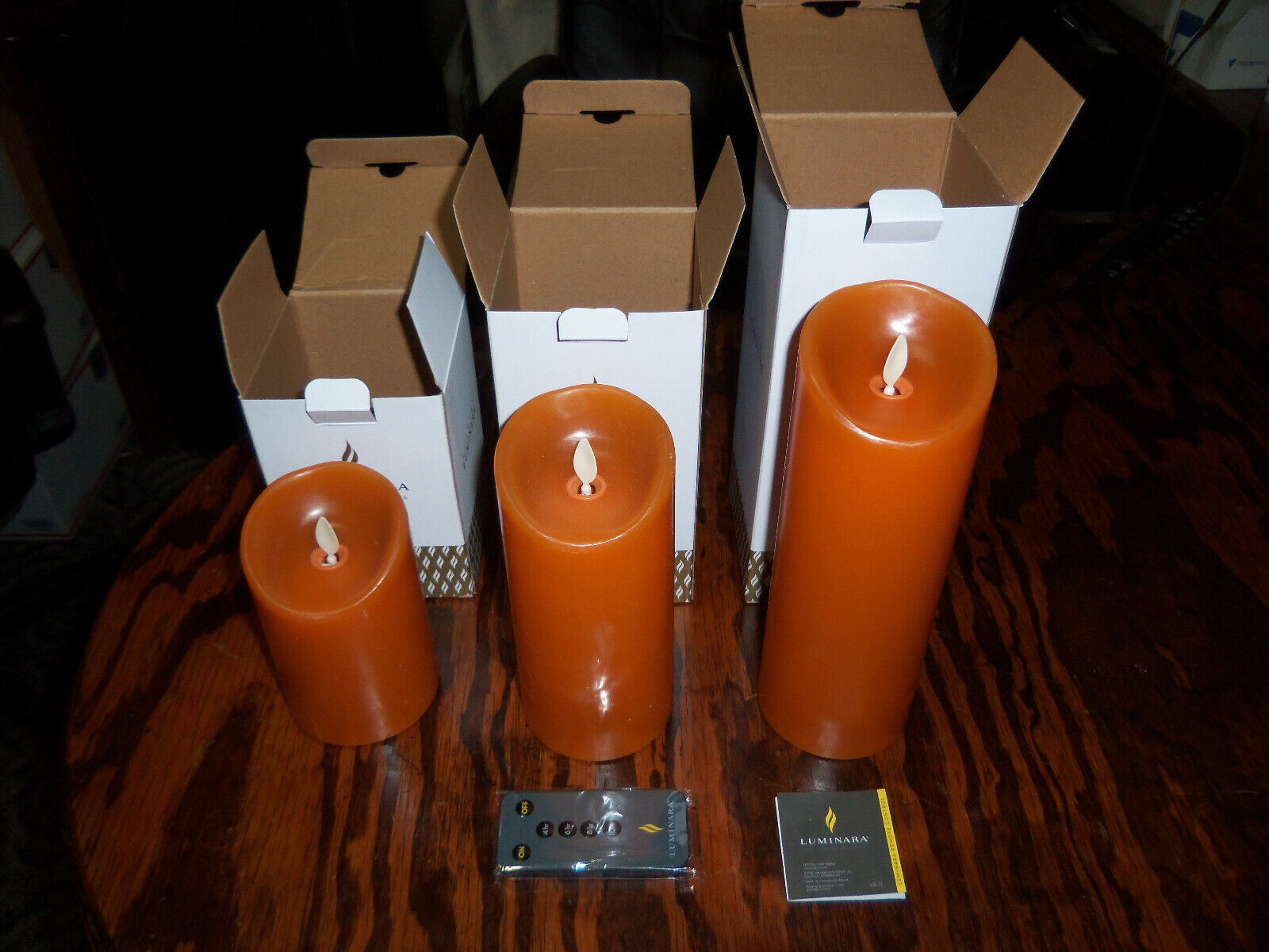 Luminara Set of 3 Rust Pillars with Gift Box and Remote 