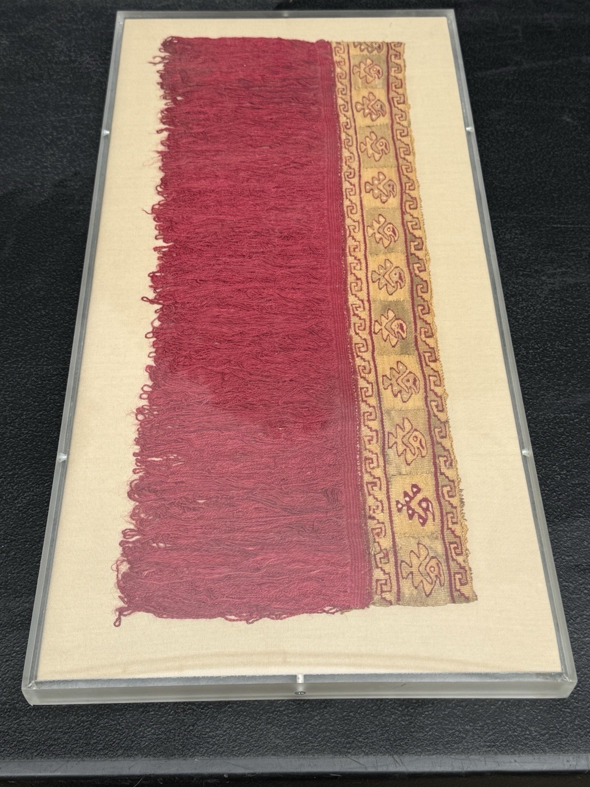Framed Peruvian Textile Fragment Bird Motifs Chancay Chimu Style Framed Framed Peruvian Textile Fragment Bird Motifs Chancay Chimu Style Framed