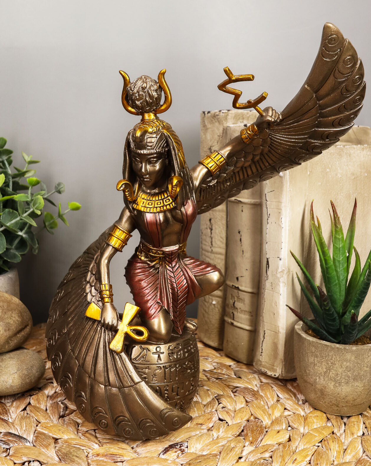 Ebros Egyptian Goddess Isis Ra Holding Ankh Figurine 9\