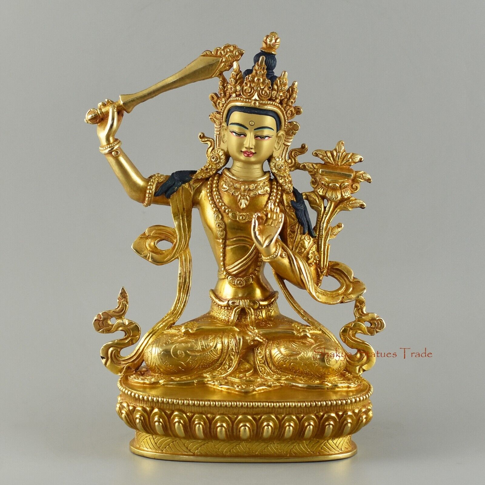 Gold Gilded Hand Carved Manjushri / Jampelyang Statue Copper Statue from Patan