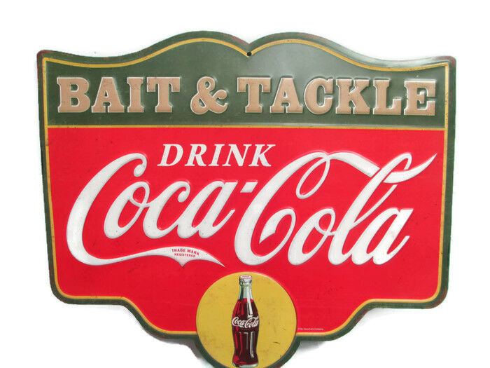 Coca-Cola Bait and Tackle Tin Tacker Sign Green - BRAND NEW