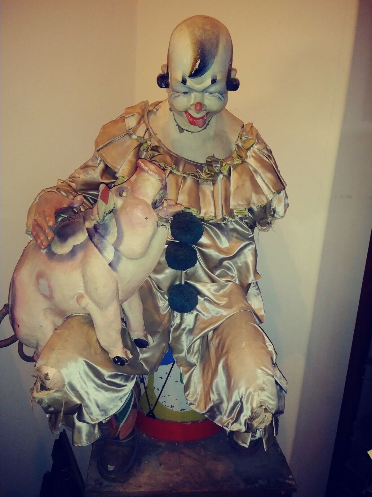 LIFE SIZE CLOWN & PIG AUTOMATON WOOD GEARS EARLY  Carnival Circus Sideshow 