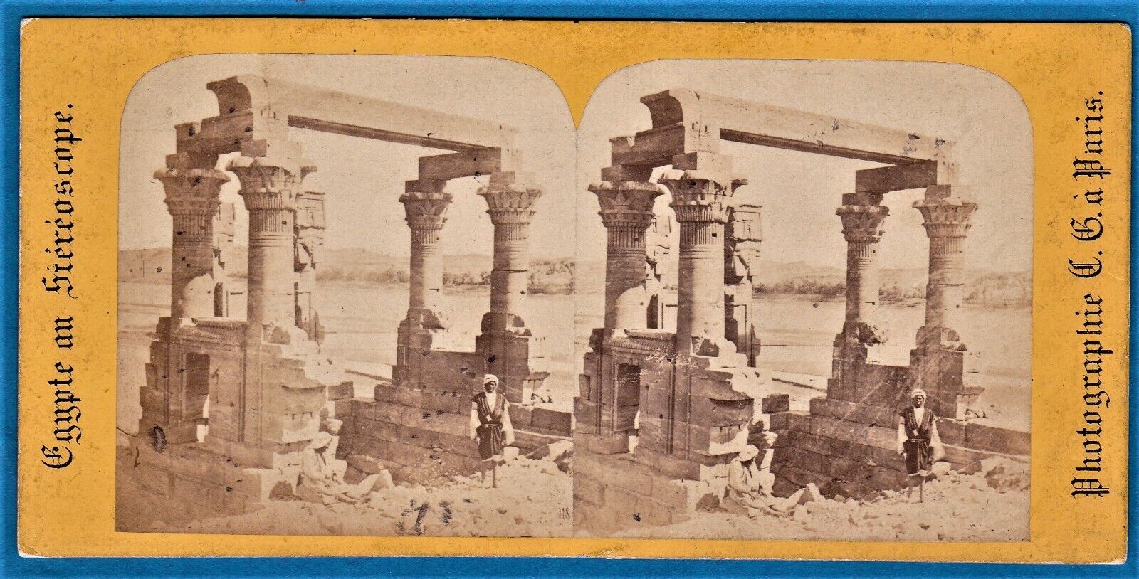 rare Charles Gerard stereoview photo stereo Qertassi kiosk Aswan Egypt ca 1865