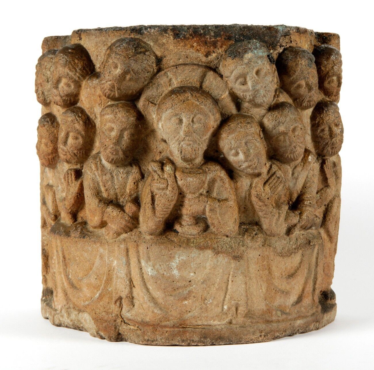 Romanesque medieval stone capital decorated with Last Supper scene – 11-12th C