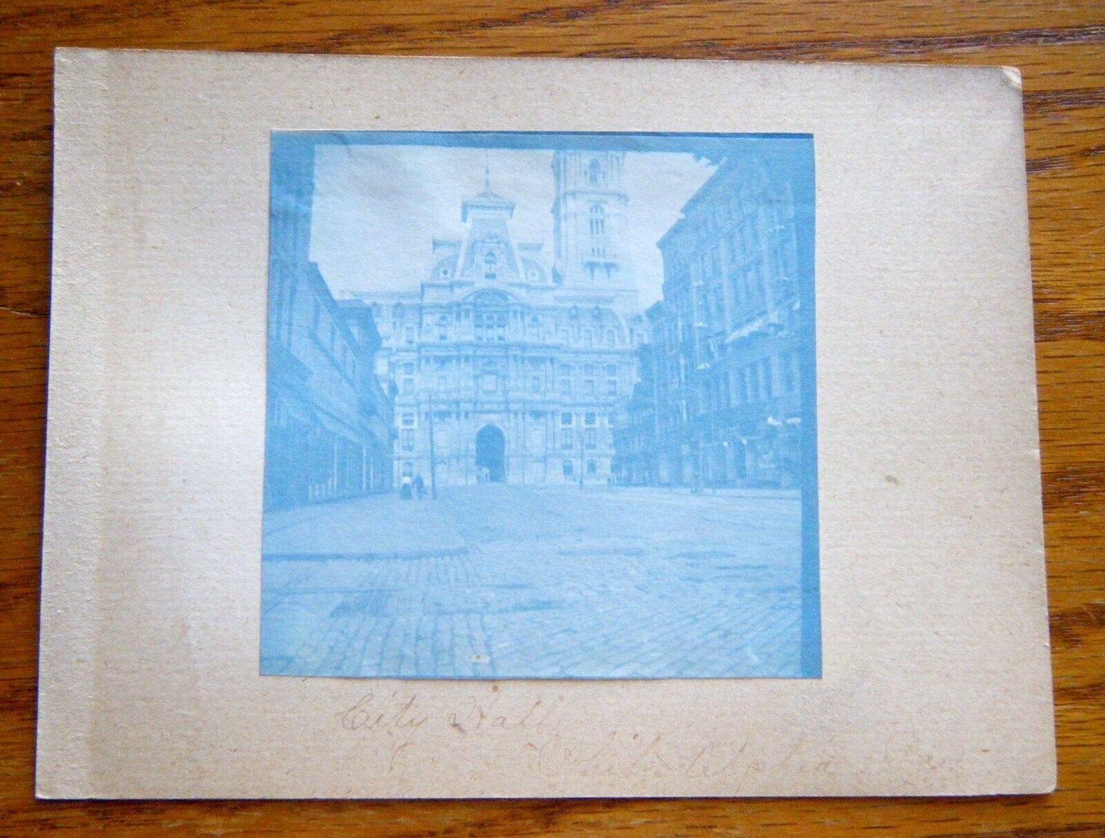 1890s Cyanotype Photo Philadelphia PA City Hall Blue Tone
