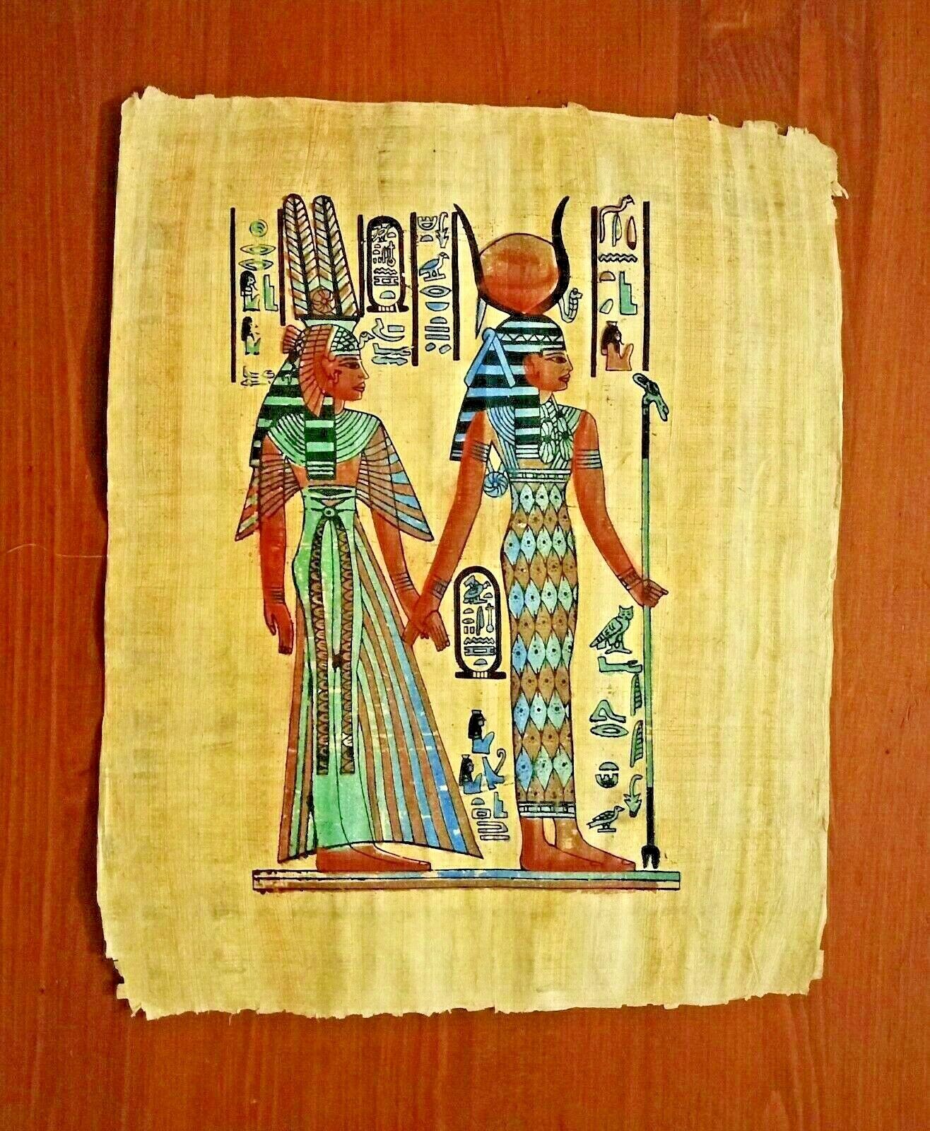 Egyptian Genuine Papyrus, Nefertari and Isis, Fine Hand Painted (#034)