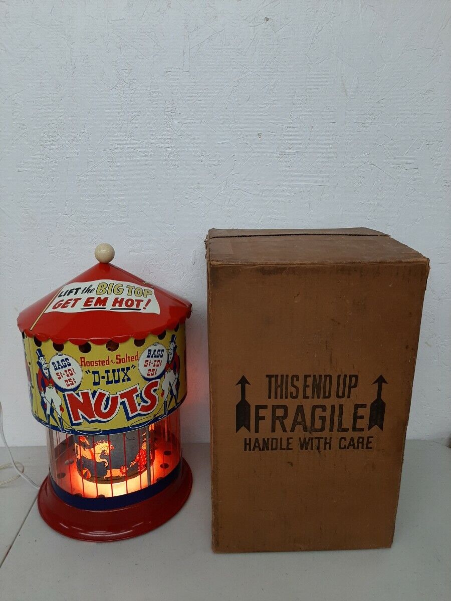 VTG 1950\'s Big Top Circus Roasted Salted Nuts Lighted Motion Lamp Peanut Warmer