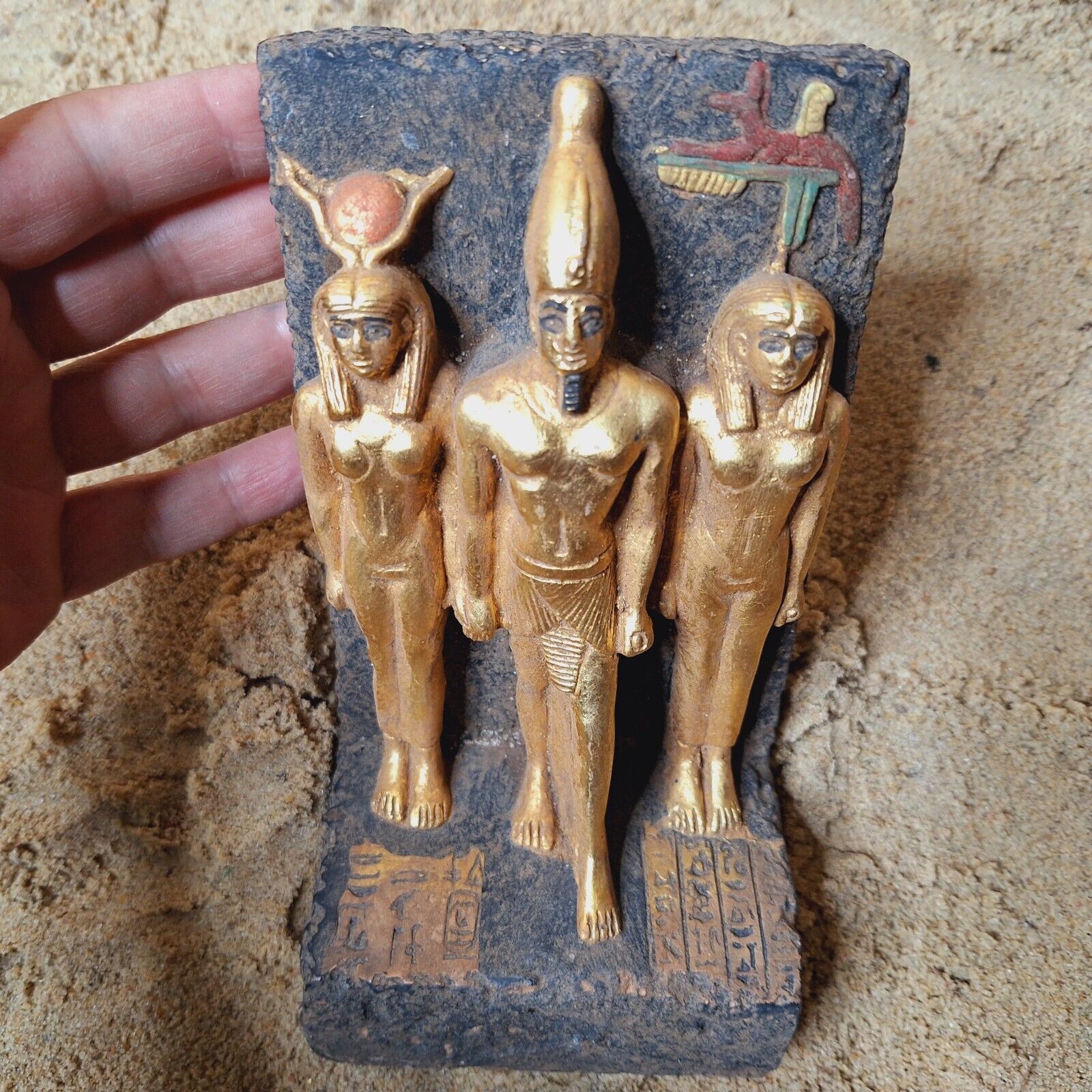 Ancient EGYPTIAN Artifact ANTIQUES Menkaure With Bat & Hathor Stela