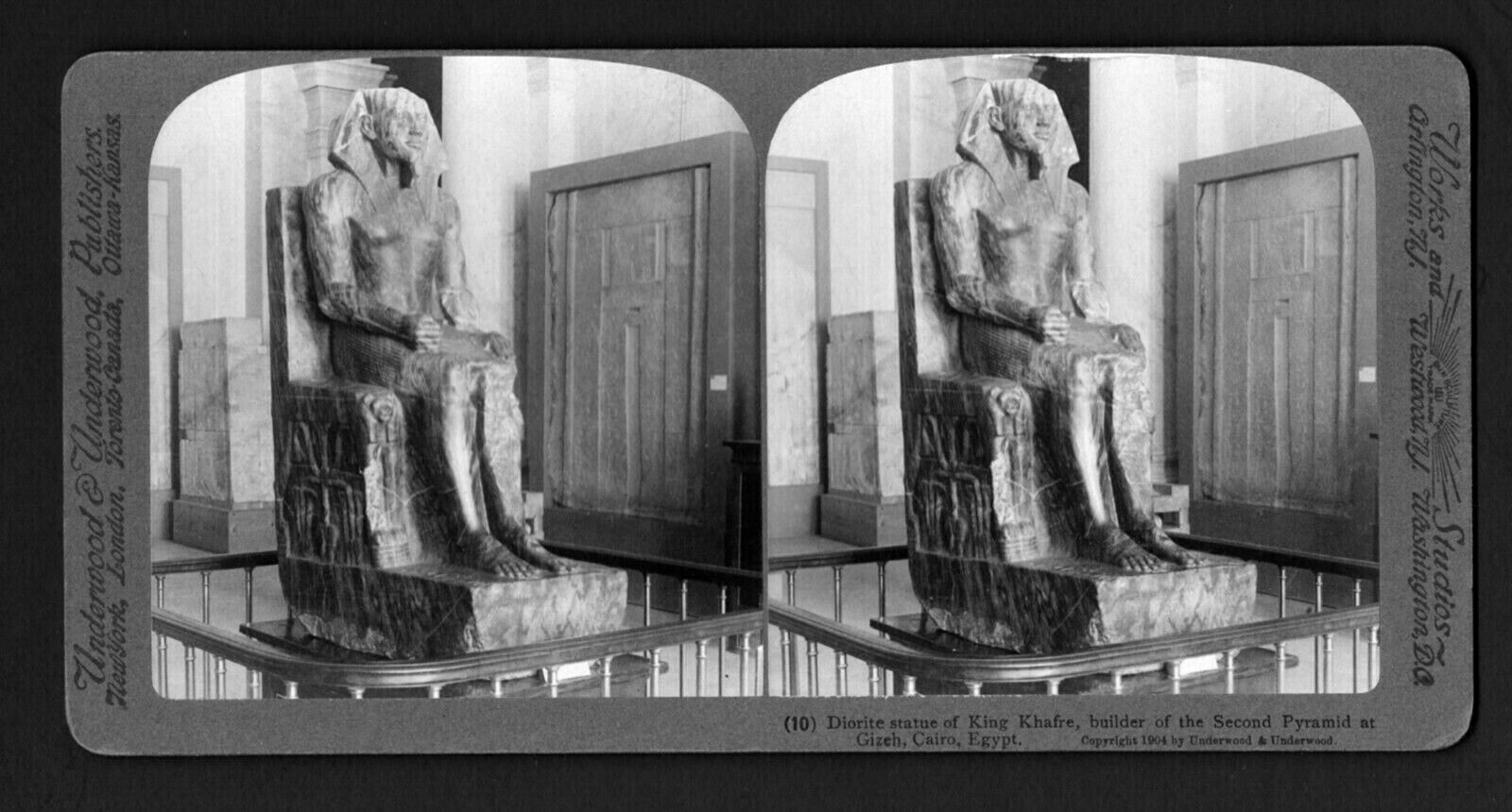  Egypt, DIORITE STATUE OF KING KHAFRE, BUILDER OF . . .  Underwood Stereoview 