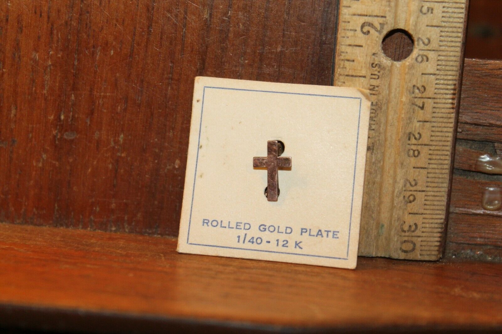 Vintage Lapel Pin Rolled Gold Plate Cross 1/40-12K Christianity 