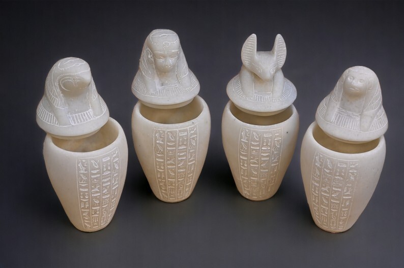 Rare Ancient Egyptian Antiques Pharaonic Unique 4 Canopic Jars Sons of Horus BC