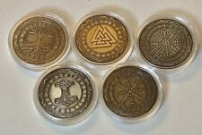 Viking Themed Challenge Coin Nordic Mythology Talisman Token Vegvisir Lot Of 5 picture