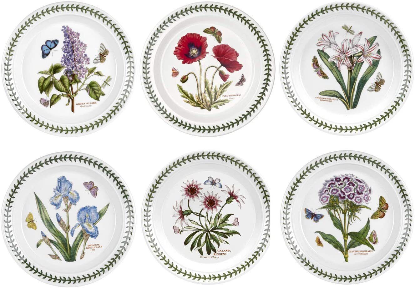 Portmeirion Botanic Garden Salad Plate Set of 6 | Assorted Floral Motifs 8.5 In