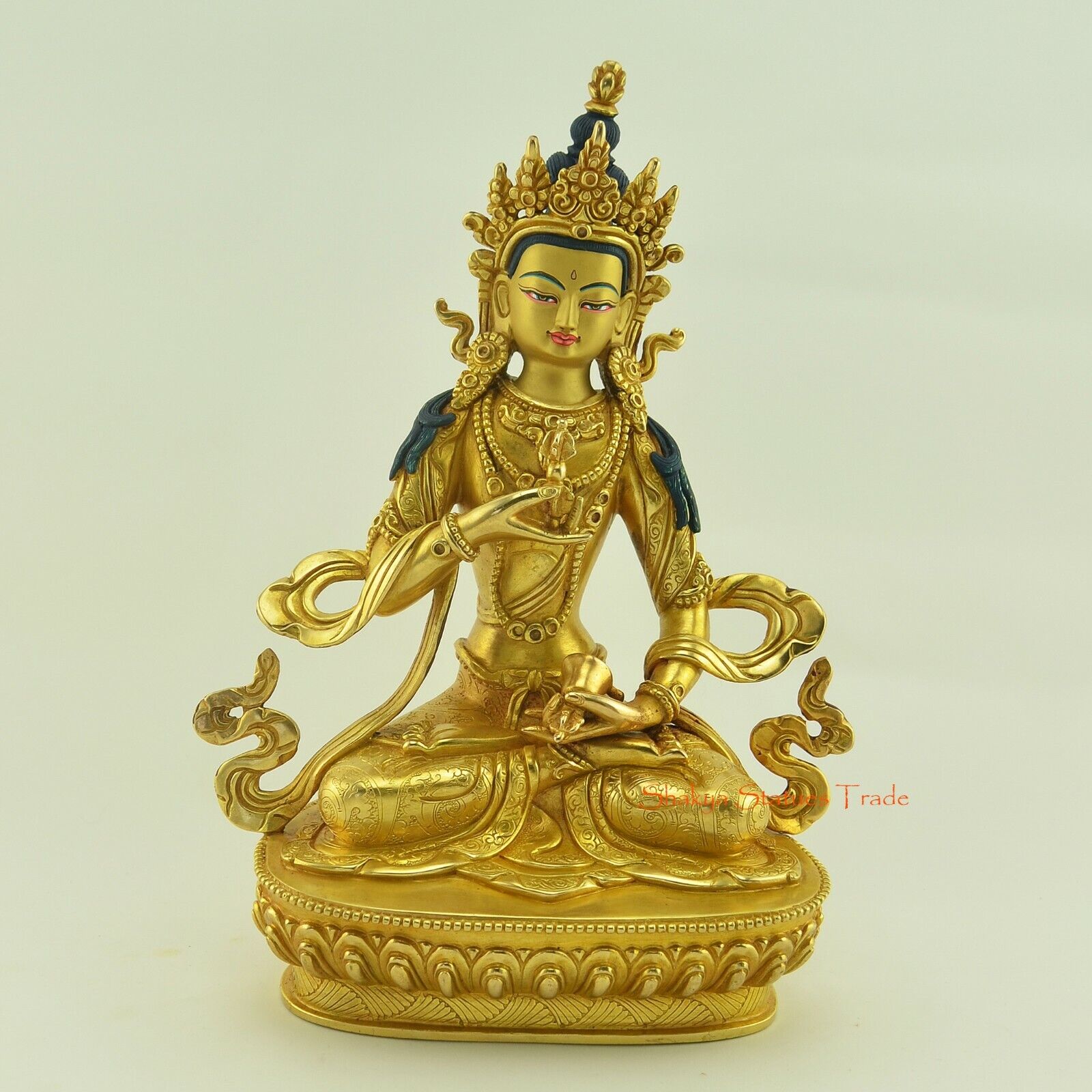 Gold Gilded Hand Carved 9” Vajrasattva / Dorjesempa Statue Copper Statue Patan
