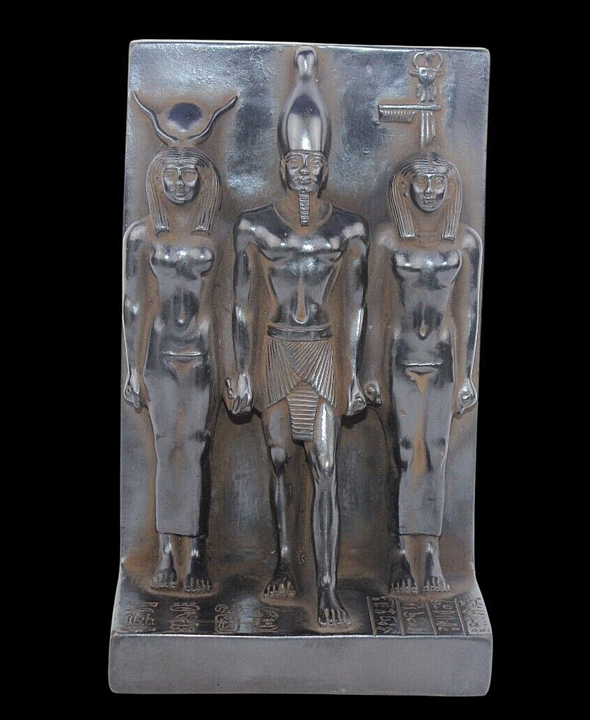 RARE ANCIENT EGYPTIAN ANTIQUE ISIS and Menkaure and Hathor Trinty Statue EGYHIS