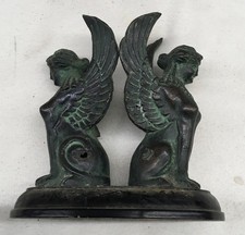 Antique Metal Double Female Sphinx Sculpture, Green Patina, 5.25” Tall Damaged picture