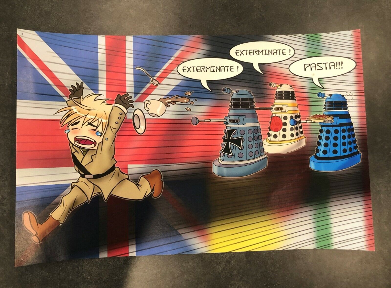 Fan Art Hetalia Anime poster print 12 x 18 Britain with Axis Power Dalek Figures