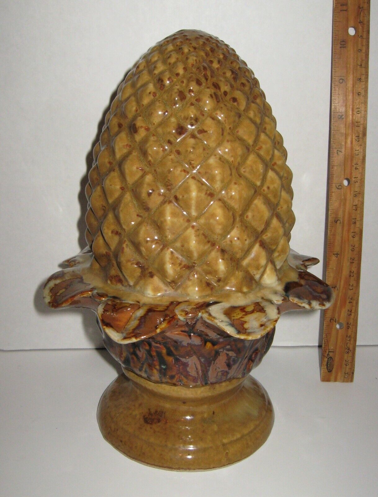 Nice Glazed Ceramic PINE CONE 10.5 Inch FINIAL signed? garden accent