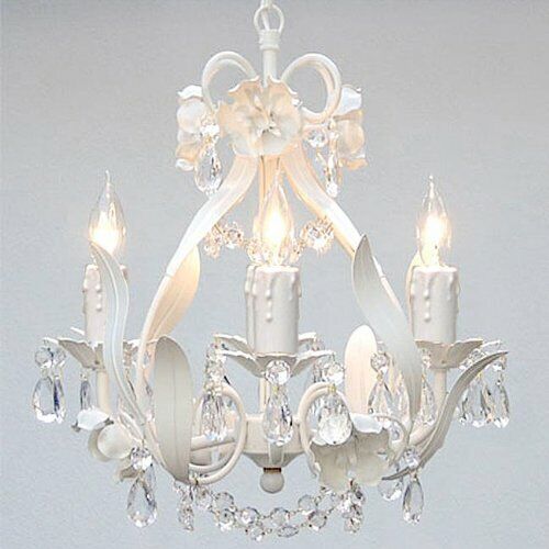Wrought Iron Crystal Chandelier Lighting Country French White Ceiling Fixture