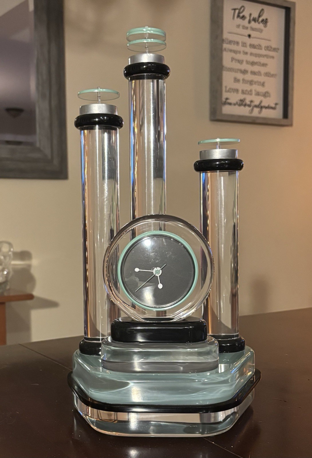 Miami Deco, Postmodern Revival Studio Acrylic Art Clock by R. Rich Inside Design Miami Deco, Postmodern Revival Studio Acrylic Art Clock by R. Rich Inside Design