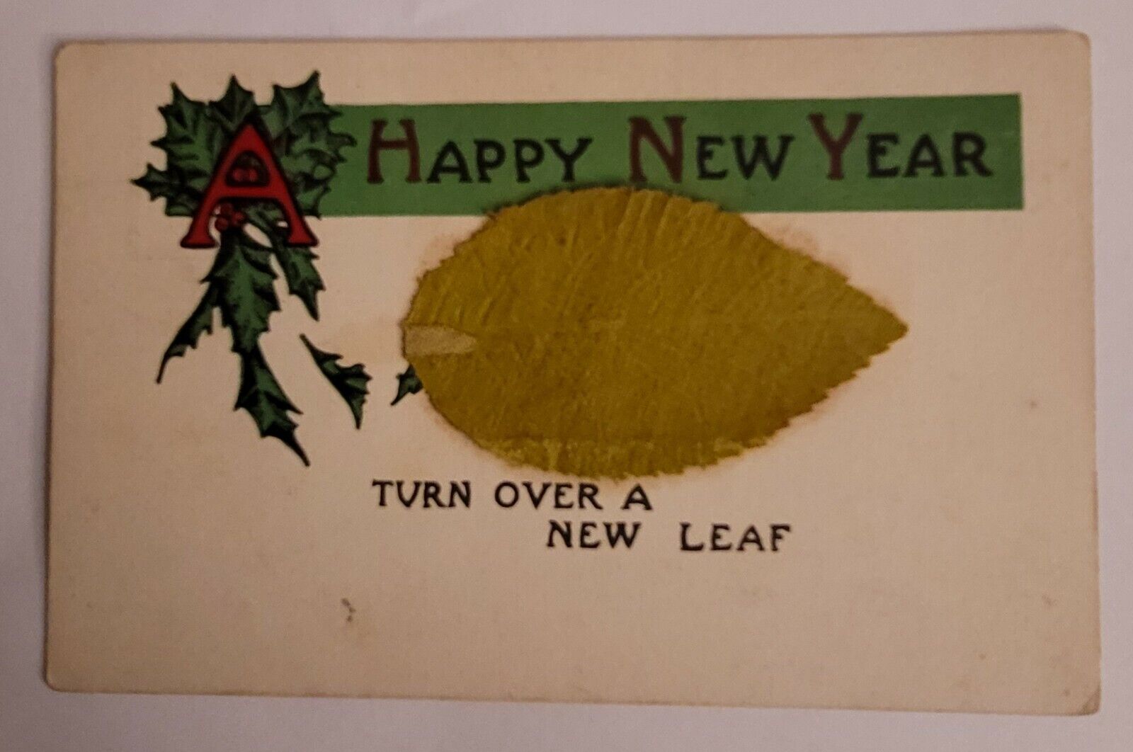 Antique New Year Postcard Unused 1910 Era Leaf Embellishment Tobacco