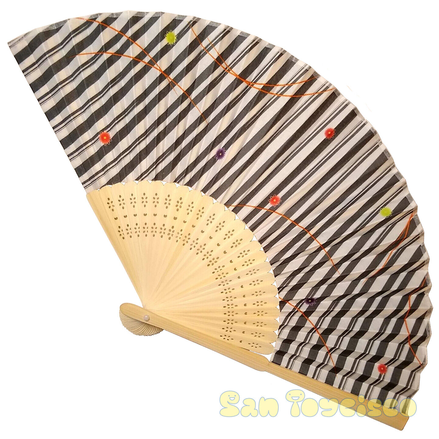 Bamboo Folding Fan Sensu Daiso Japan - Vertical Stripes 8.3