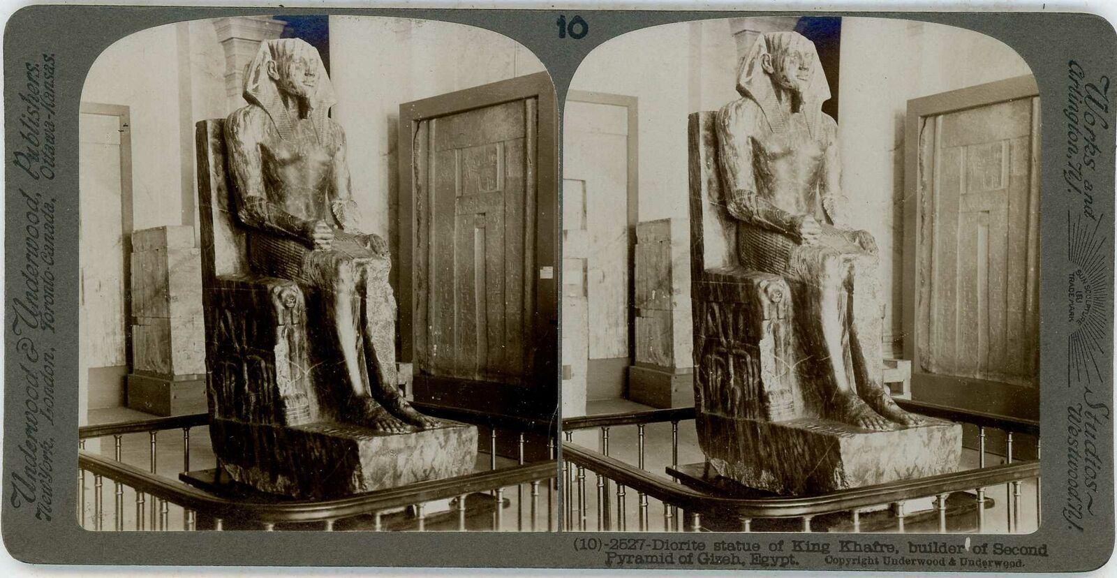 Egypt ~ DIORITE STATUE OF KING KHAFRE ~ Stereoview 21826