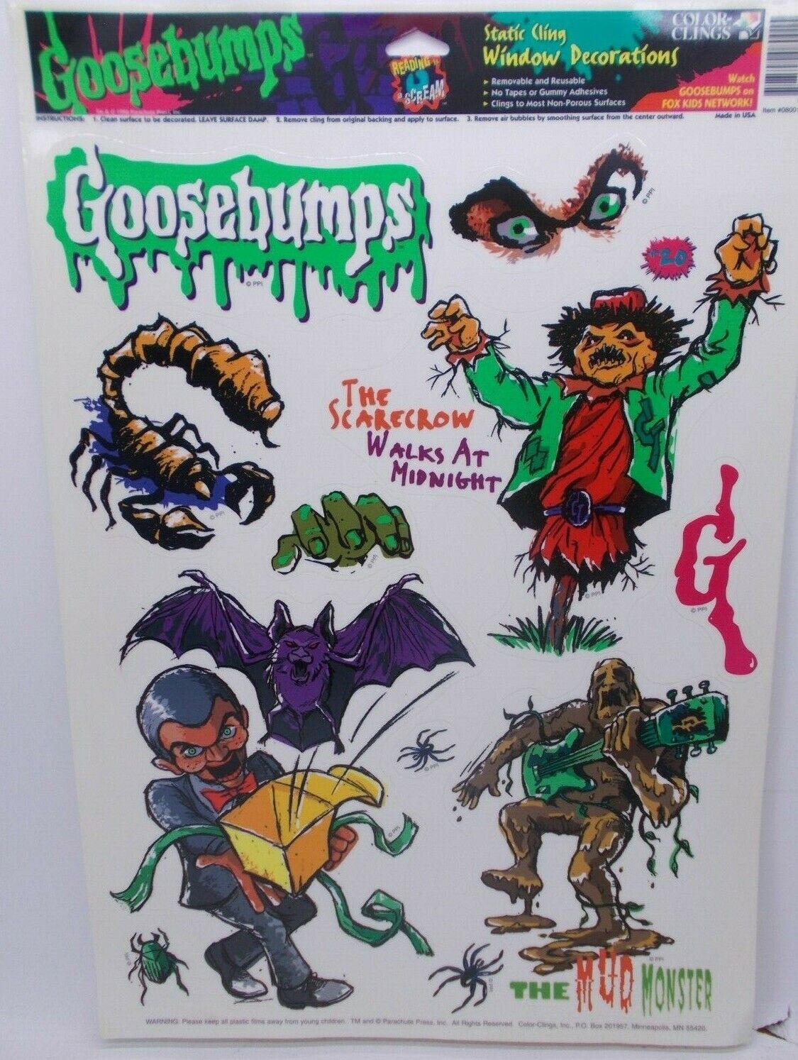 Vintage 1996 Goosebumps Halloween Window Clings Made USA Slappy  Mud Monster