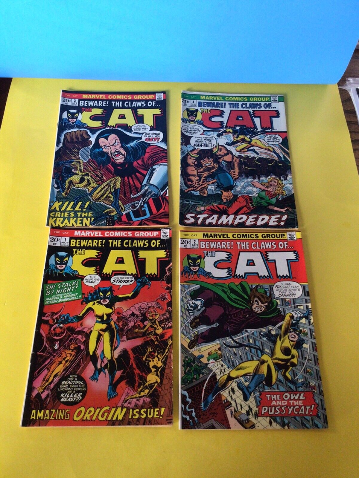 Beware The Claws of the Cat 1,2,3,4 comic lot 1st App. & Origin Marvel 1972