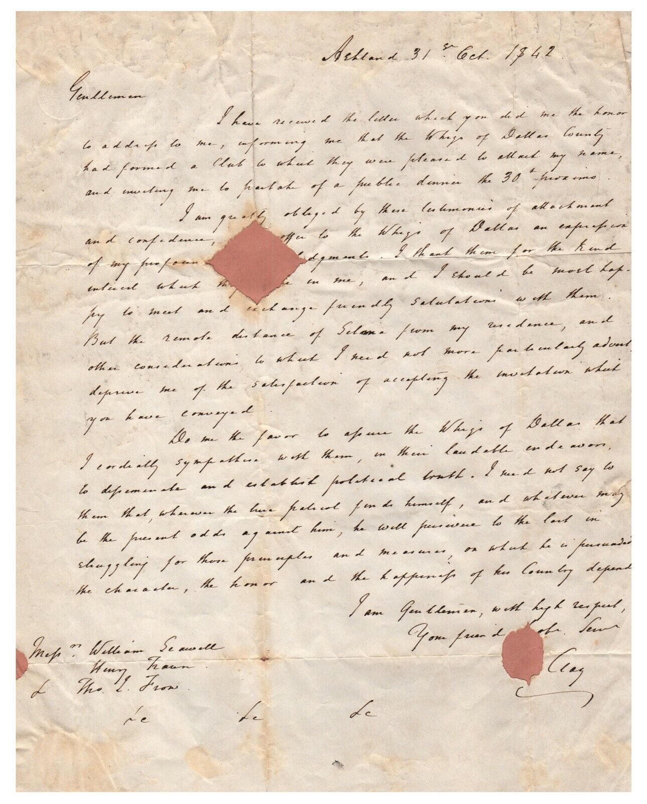 Henry Clay - Autograph Letter Signed - Provides His Definition of Patriotism