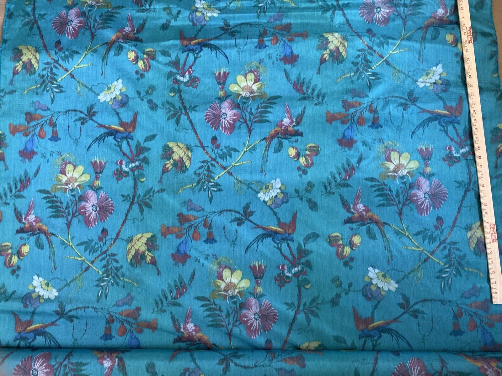 10Y SCALAMANDRE PARADISO TURQUOISE Blue BIRD Tropical Floral SILK WARP RT$4500