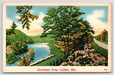 Cairo Missouri~Greetings~Road by River Scene in Early Autumn~1930s Postcard picture