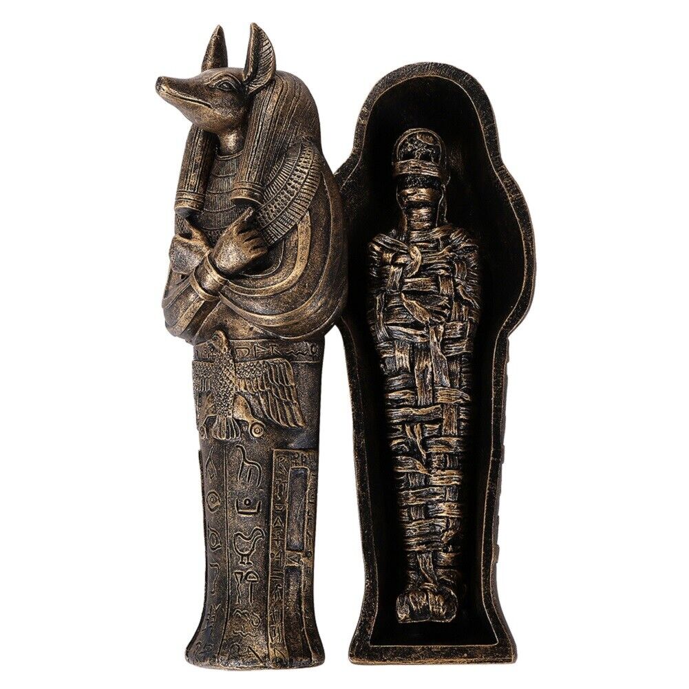 Ancient Egyptian God of the Afterlife Anubis Sarcophagus with Mummy Figurine