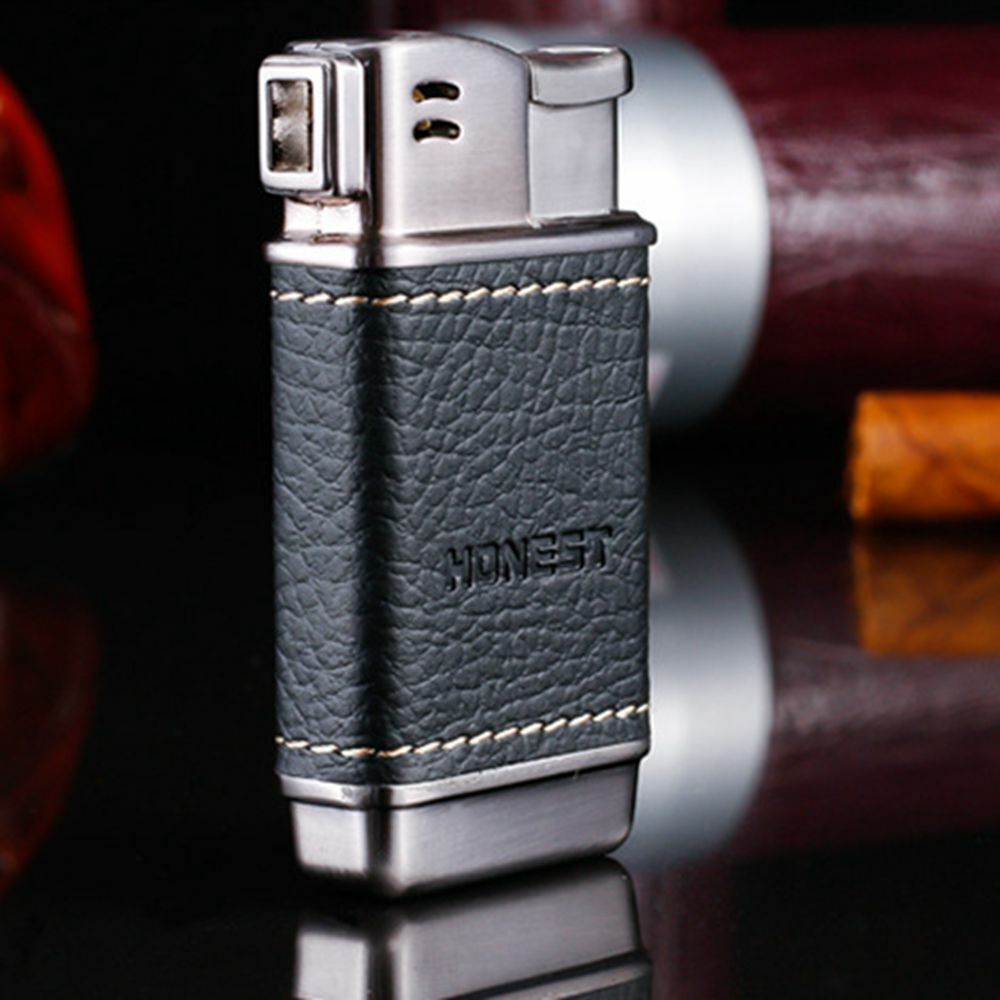 HONEST Pipe Oblique Fire Design Leather Metal Portable Cigar lighter with Box
