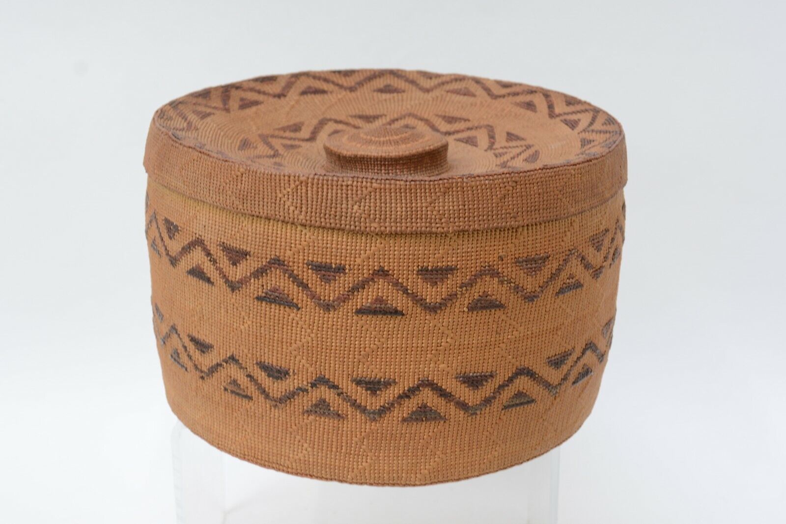 Large Antique Tlingit Rattletop Basket with lid; 