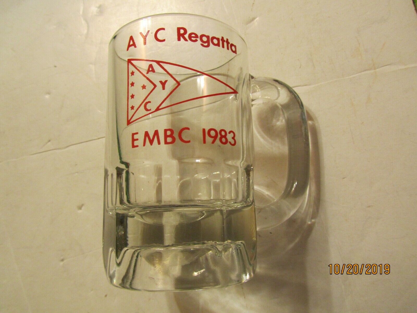 Vintage AYC Regatta EMBC 1983 Glass Beer Stein Made by Libbey
