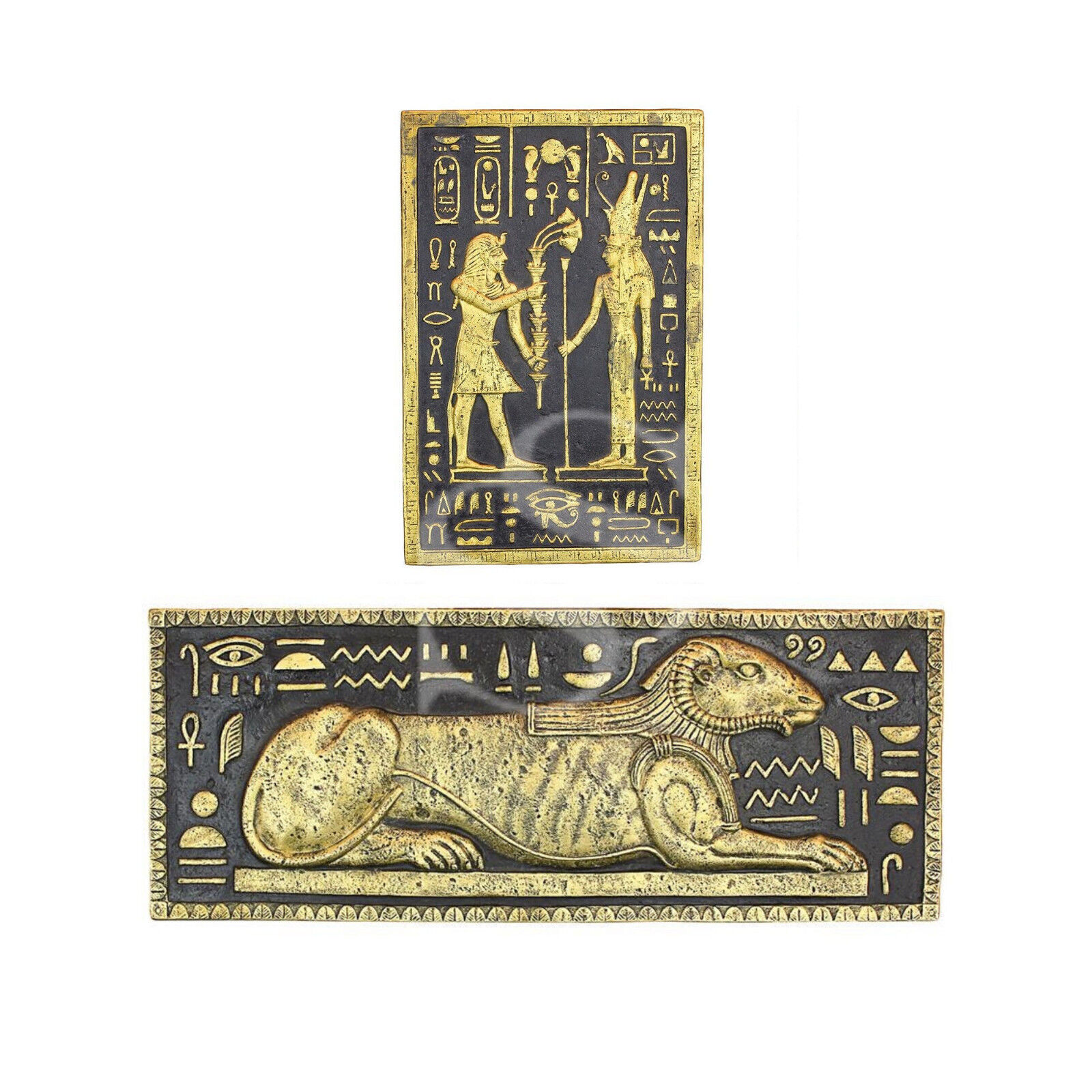 Set of 2: Egyptian Symbology Pharaoh Seti, God Khnum & Goddess Mut Wall Plaques
