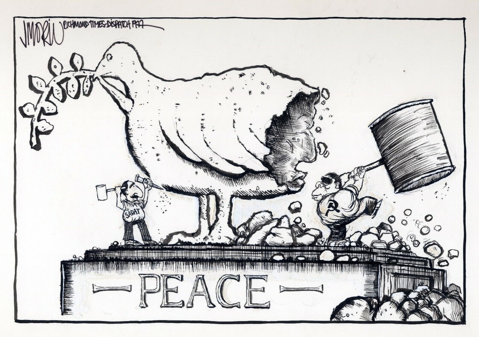 PEACE - Editorial Cartoon by Jim Morin Dec 8, 1977 Anwar El Sadat 