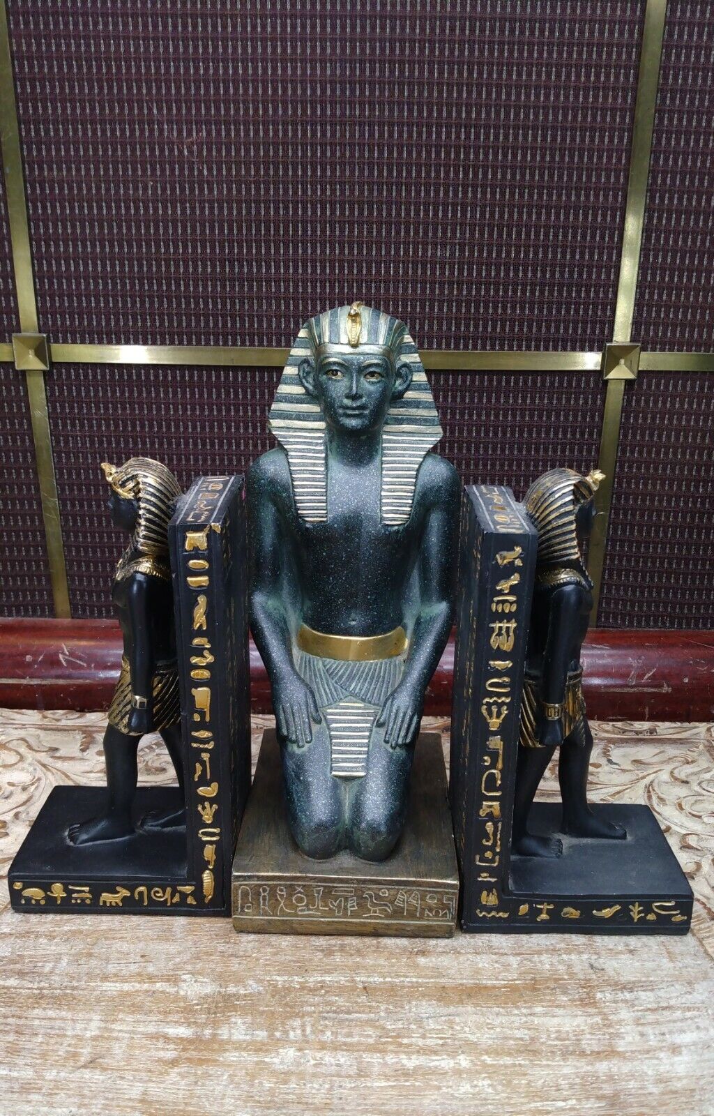 Large Egyptian Pharaoh Figurines Statues Ramesses Tutankhamun, Book Ends Resin