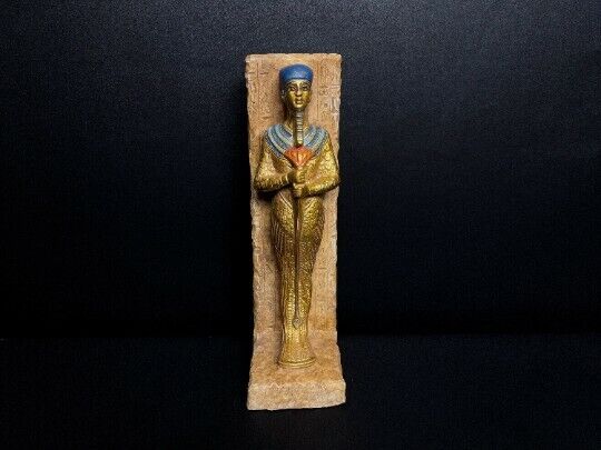 Amazing Egyptian Ptah god standing & holding the stick with Egyptian hieroglyphs