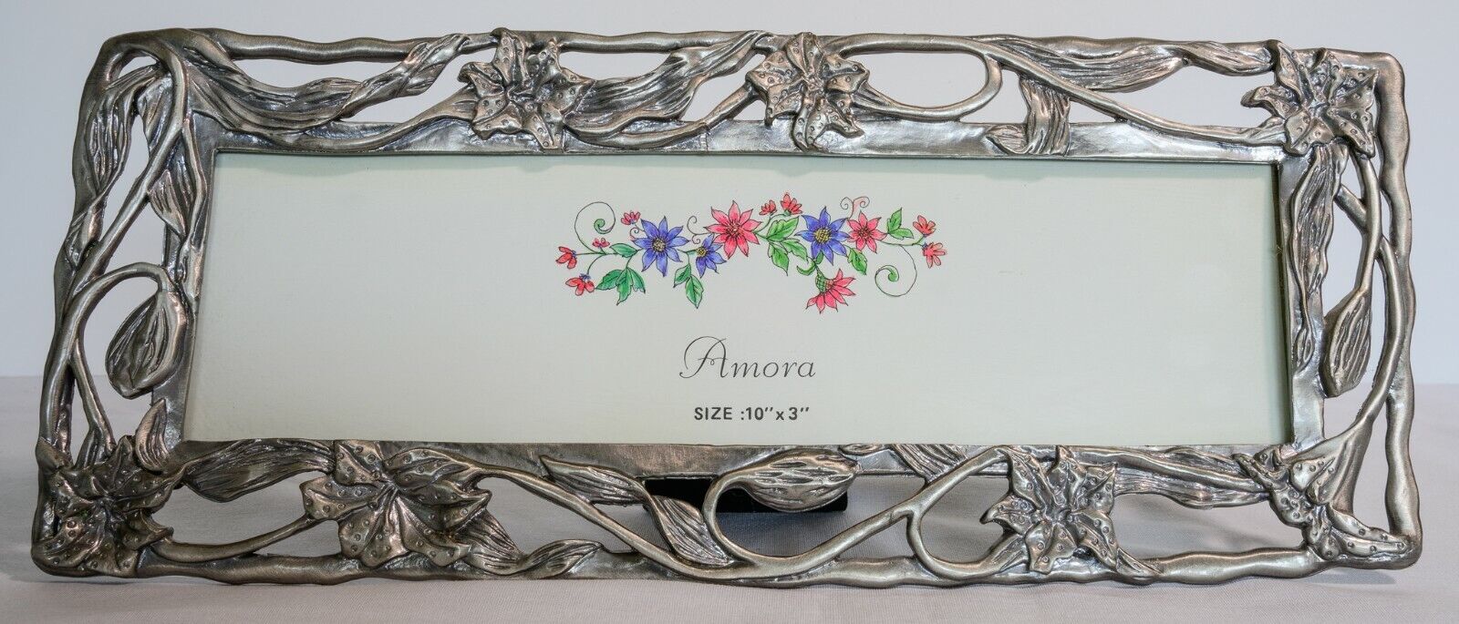 Picture Frame, Pewter Vines & Flowers, 10 x 3 opening