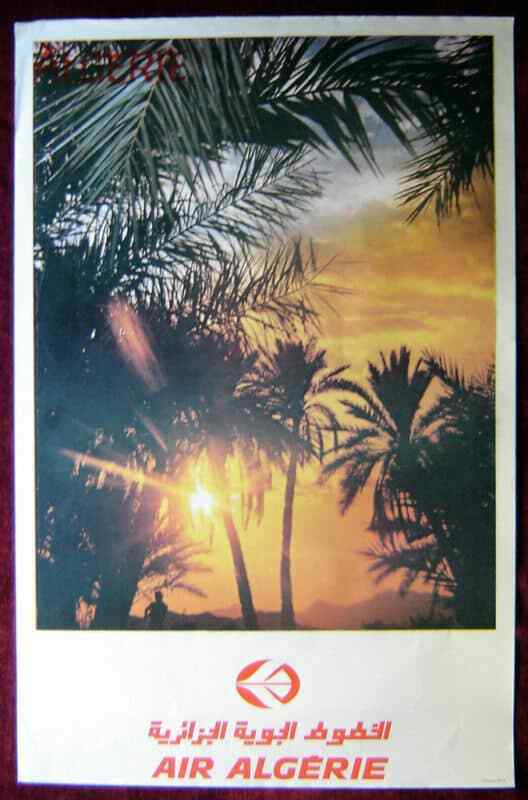 Original Poster Algeria Air Algerie Palm Trees Sunset Oasis Africa Travel